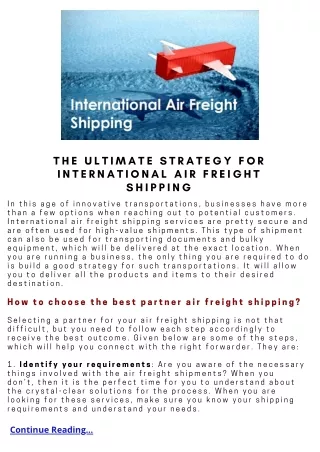 The Ultimate Strategy For International Air Freight Shipping