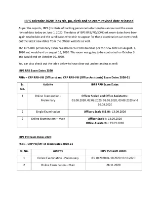 ibps calendar 2020 ibps rrb po clerk and so exam