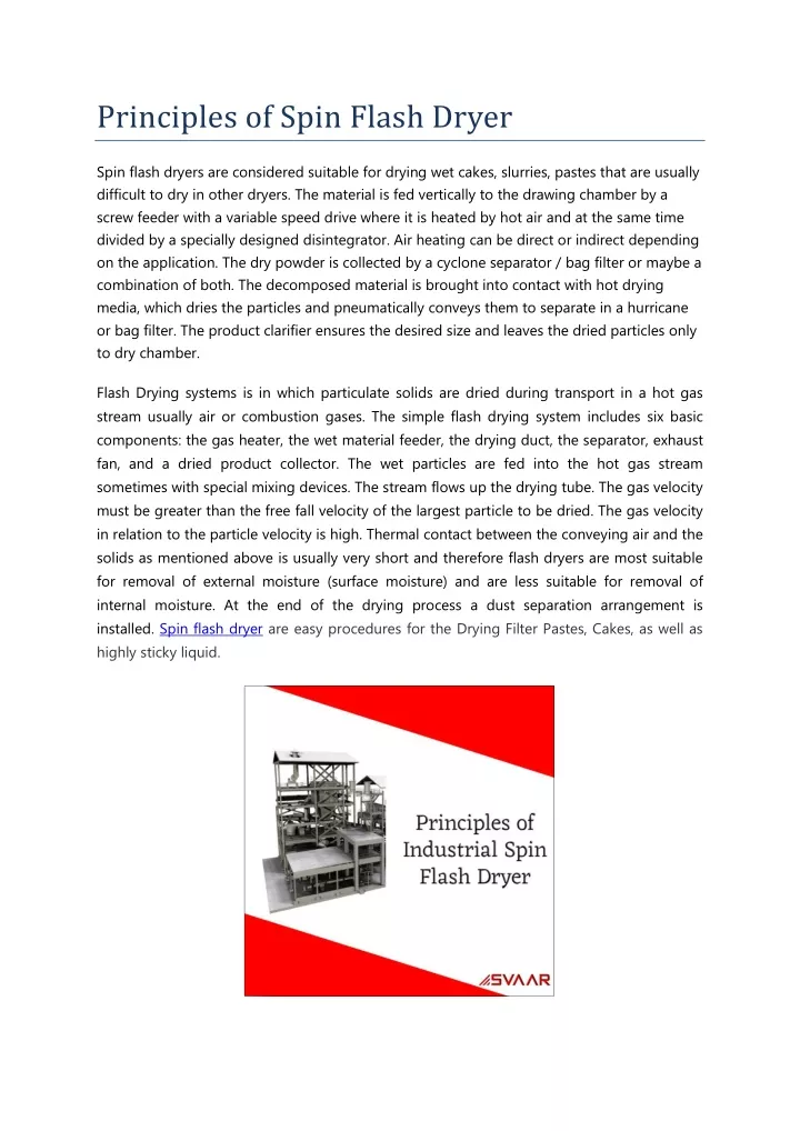 principles of spin flash dryer