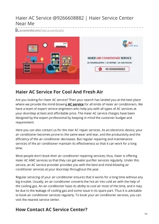 haier ac service @9266608882 haier service center