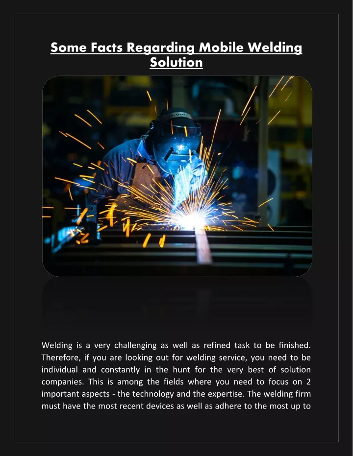 some facts regarding mobile welding solution