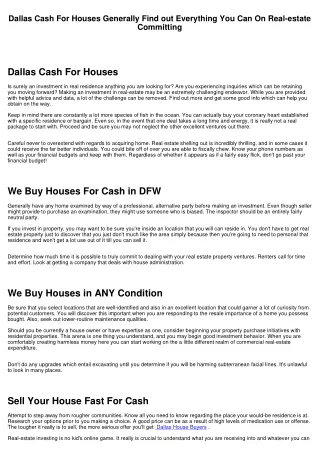 Dallas Cash For Houses Generally Find out Everything You Can On Real-estate Making an investment