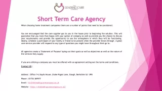 Short Term Care Jobs