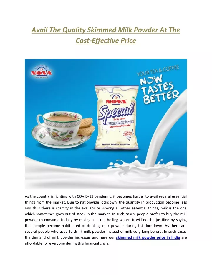 avail the quality skimmed milk powder at the cost