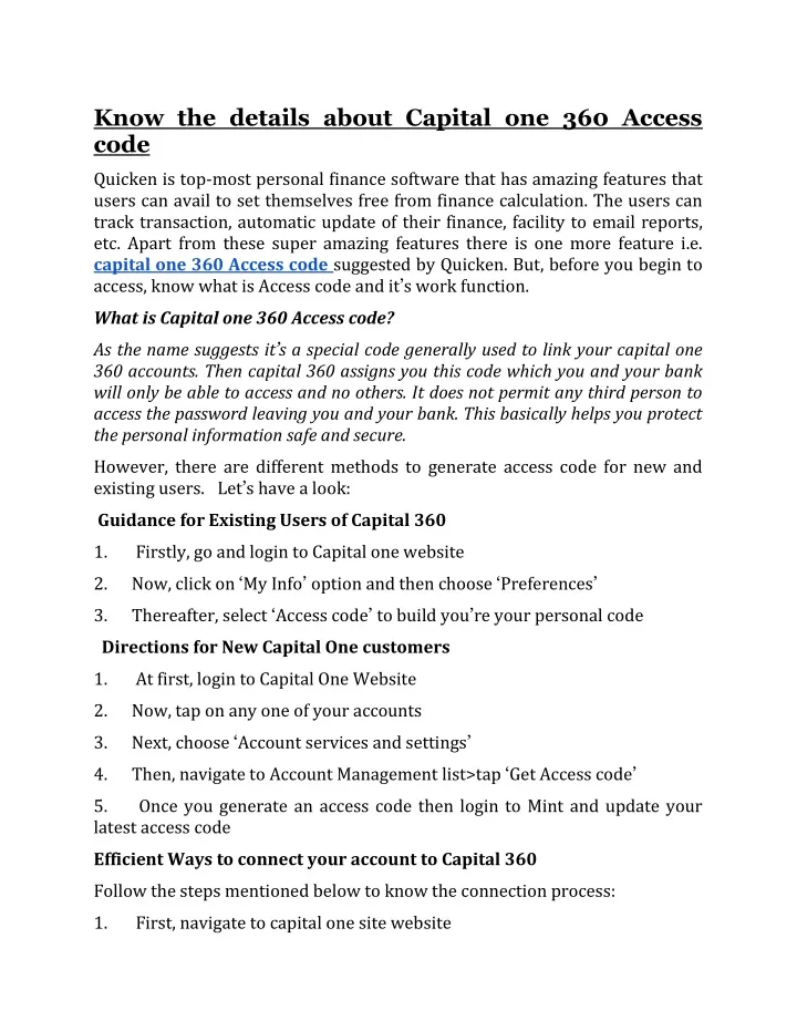 know the details about capital one 360 access code
