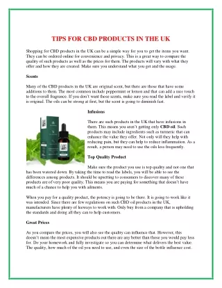 TIPS FOR CBD PRODUCTS IN THE UK