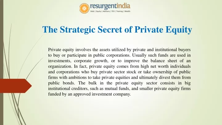 the strategic secret of private equity