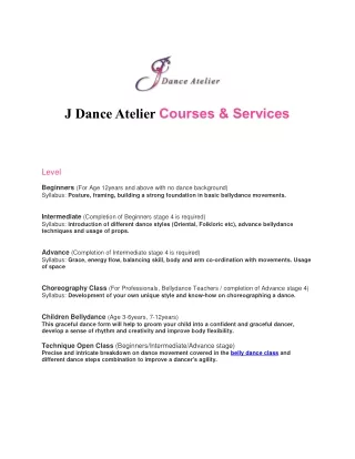 J Dance Atelier Courses & Services