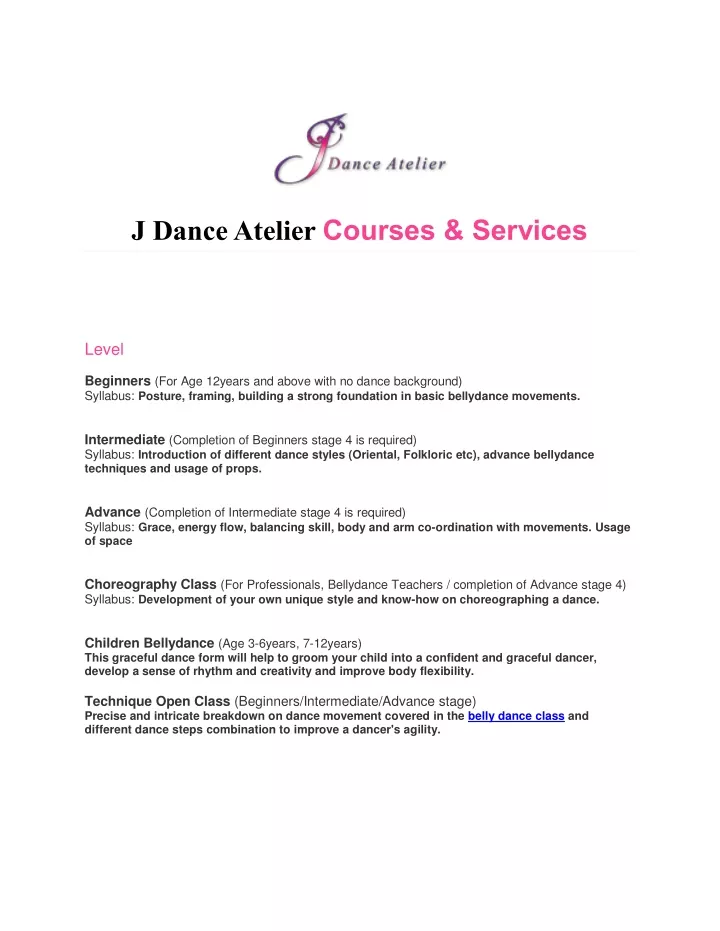 j dance atelier courses services