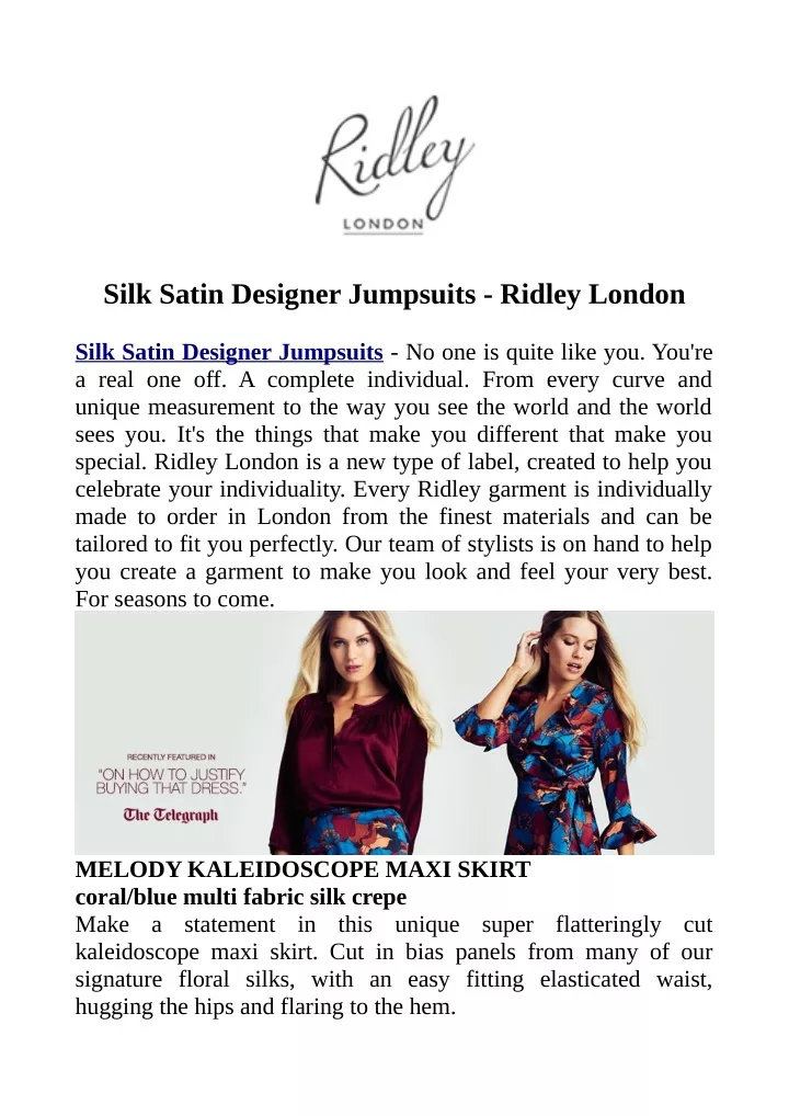 silk satin designer jumpsuits ridley london