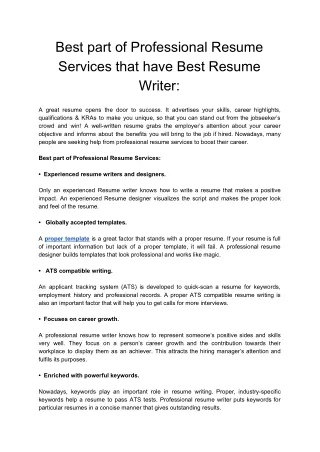 Best part of Professional Resume Services that have Best Resume Writer: