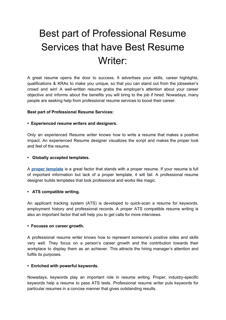 best part of professional resume services that