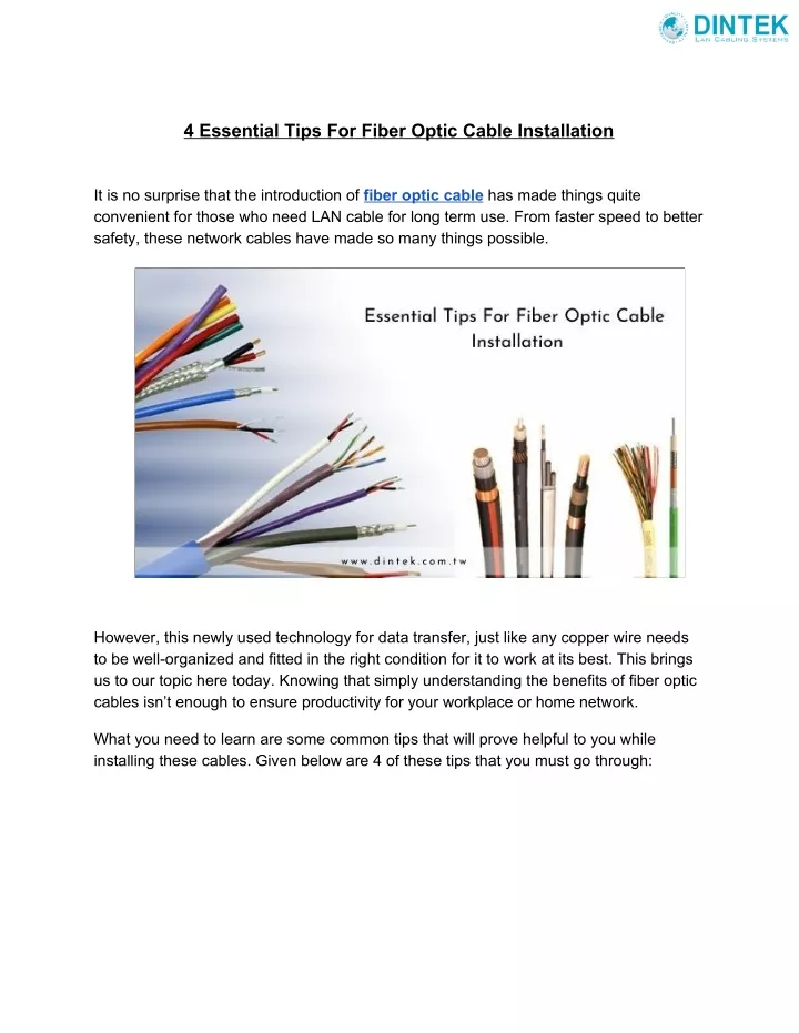 4 essential tips for fiber optic cable