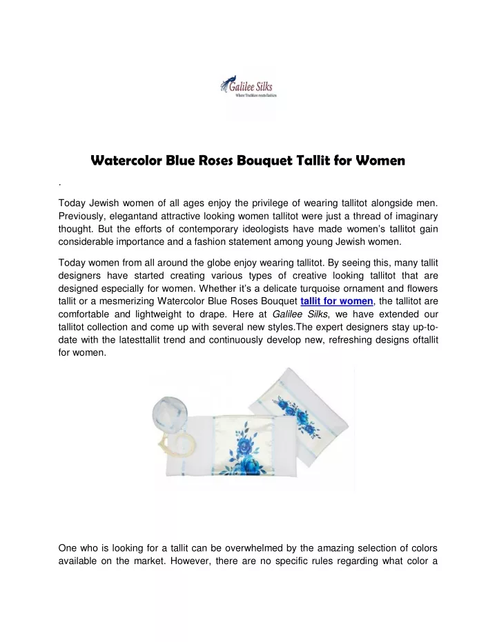 watercolor blue roses bouquet tallit for women