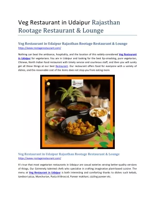 Veg Restaurant in Udaipur Rajasthan Rootage Restaurant & Lounge