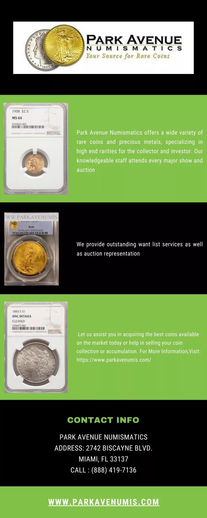 park avenue numismatics offers a wide variety