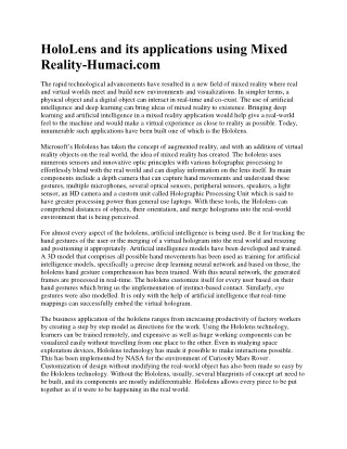 HoloLens and its applications using Mixed Reality-Humaci.com