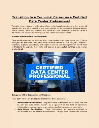 Transition to a Technical Career as a Certified Data Center Professional