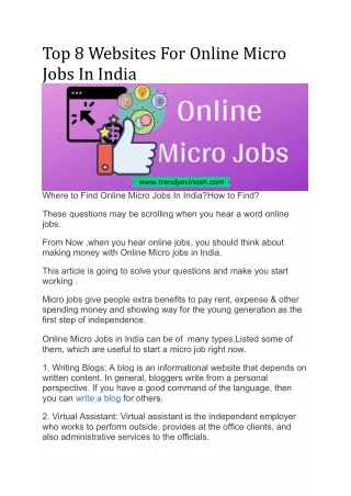 Online Micro Jobs in India