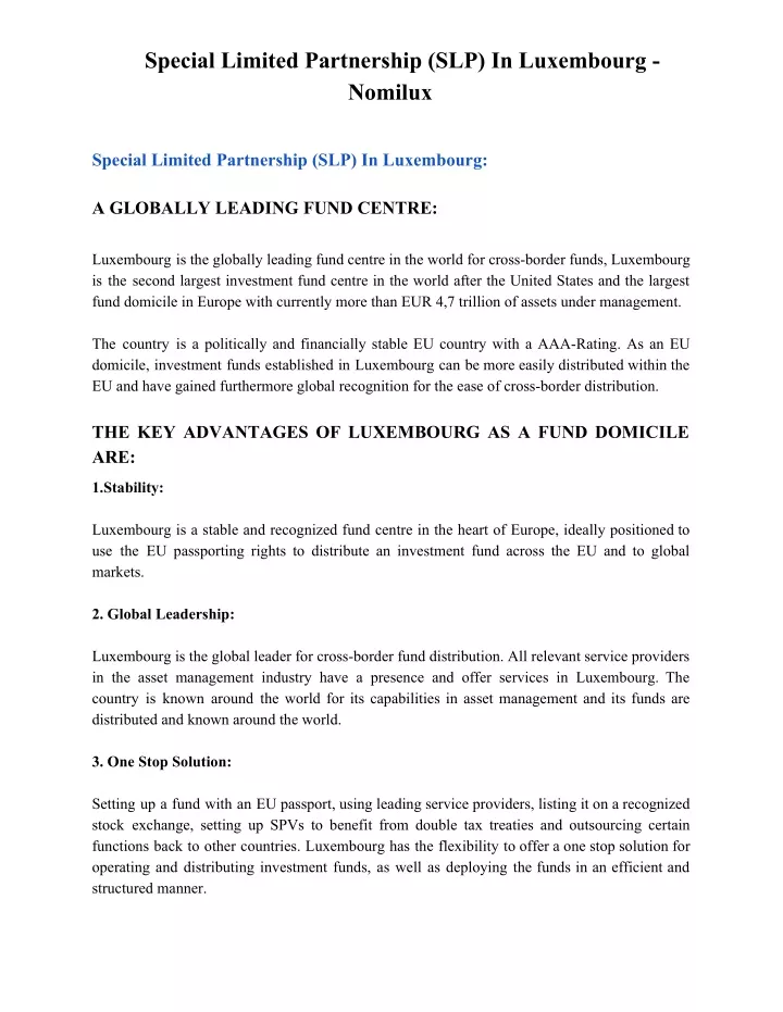 special limited partnership slp in luxembourg