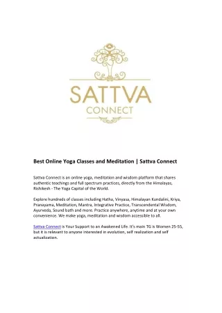 Best Online Yoga Classes and Meditation | Sattva Connect