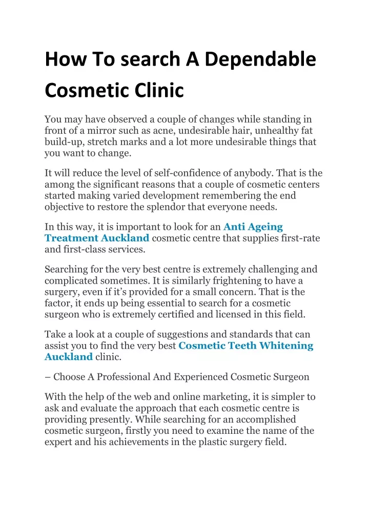 how to search a dependable cosmetic clinic