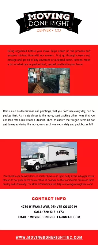 being organized before your move helps speed