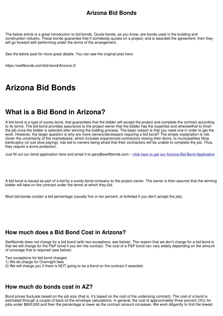 arizona bid bonds