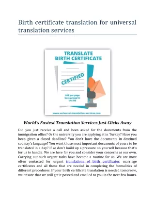 birth certificate translation for universal