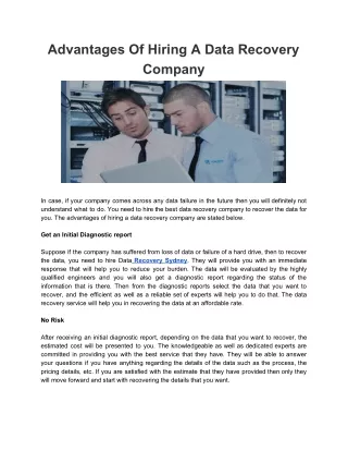 Advantages Of Hiring A Data Recovery Company