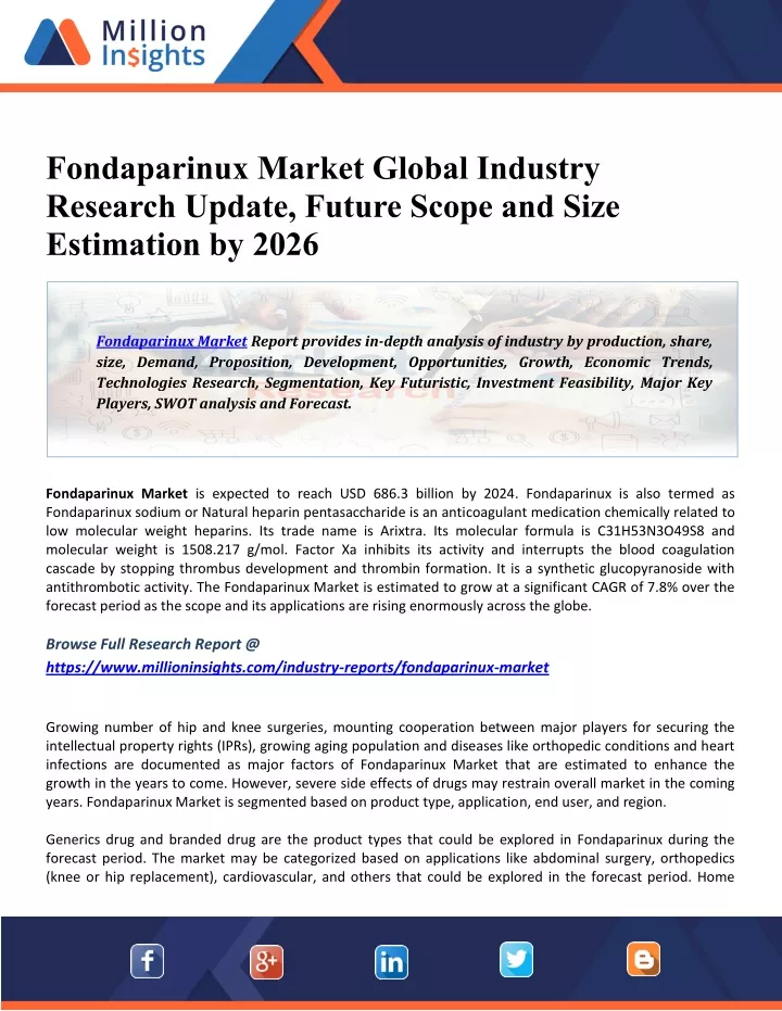 fondaparinux market global industry research