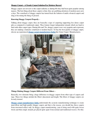 Shaggy Carpet Manufacturer – A Trendy Carpet Solution For Modern Buyers!