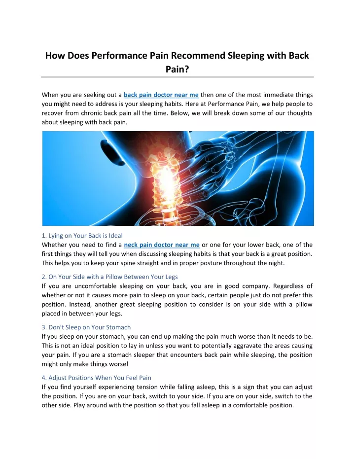 how does performance pain recommend sleeping with