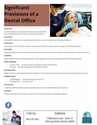 Significant Provisions of a Dental Office