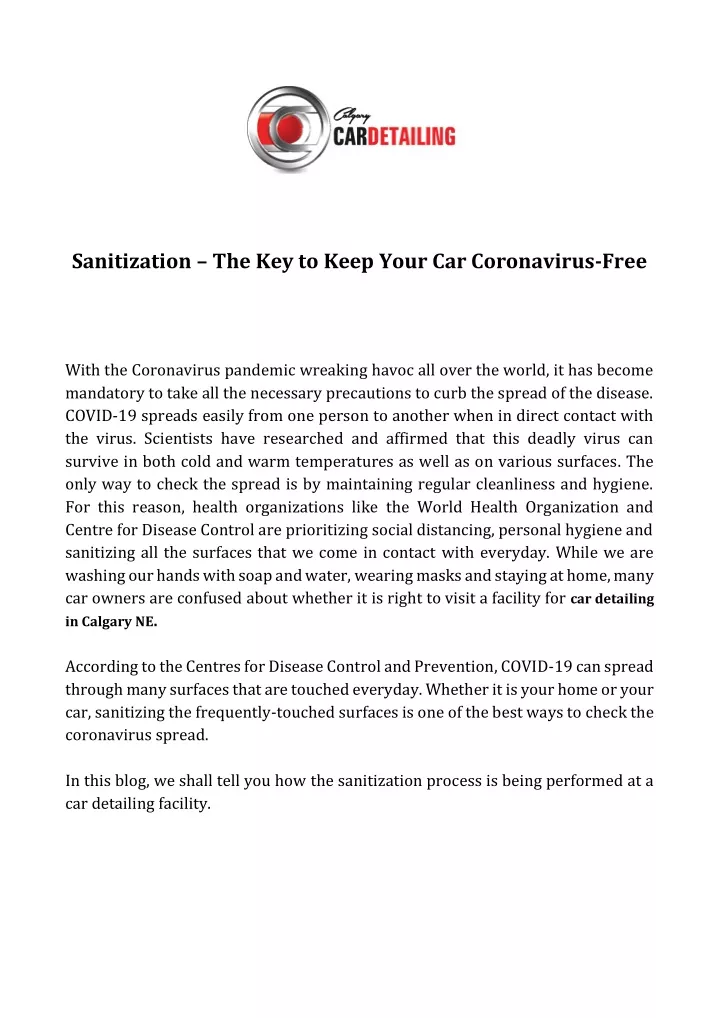 sanitization the key to keep your car coronavirus