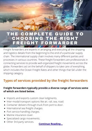 The Complete Guide To Choosing The Right Freight Forwarder