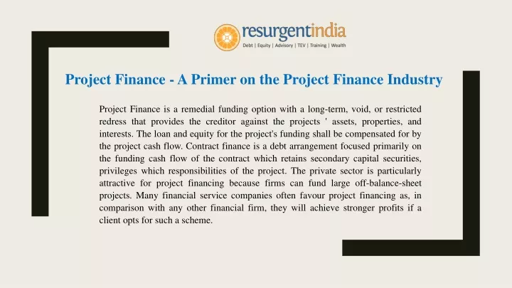 project finance a primer on the project finance