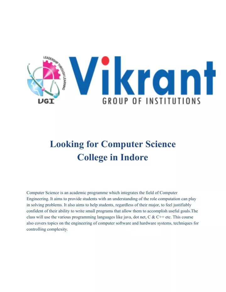 looking for computer science college in indore