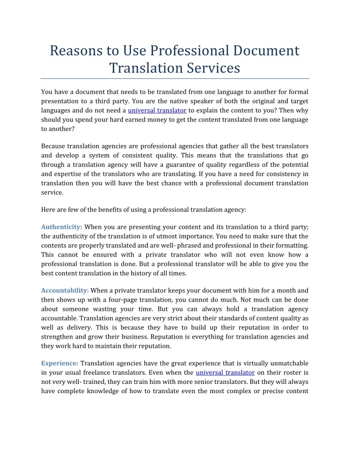 reasons to use professional document translation