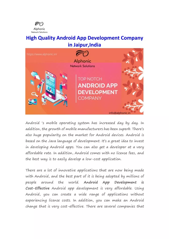 high quality android app development company