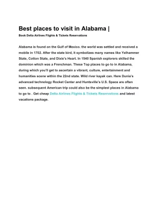 Best places to visit in Alabama | Book Delta Airlines Flights & Tickets Reservations