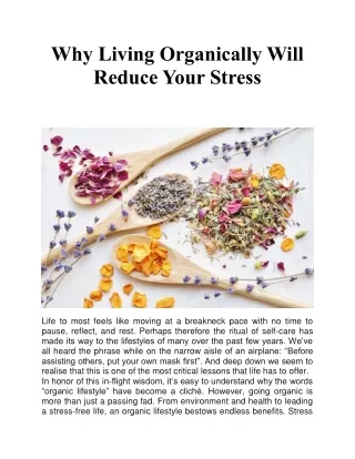 Why Living Organically Will Reduce Your Stress