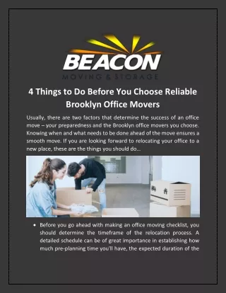 4 Things to Do Before You Choose Reliable Brooklyn Office Movers