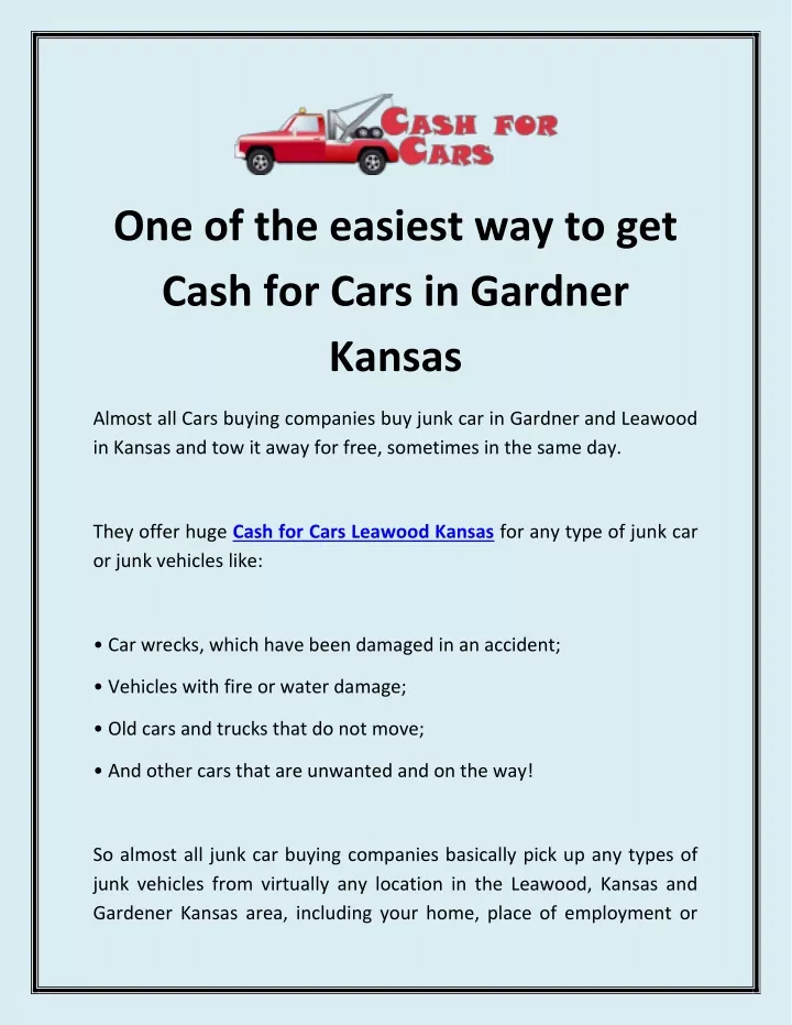 one of the easiest way to get cash for cars