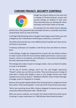 CHROME PRIVACY, SECURITY CONTROLS