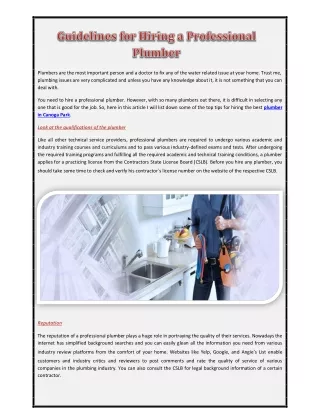 Guidelines for Hiring a Professional Plumber