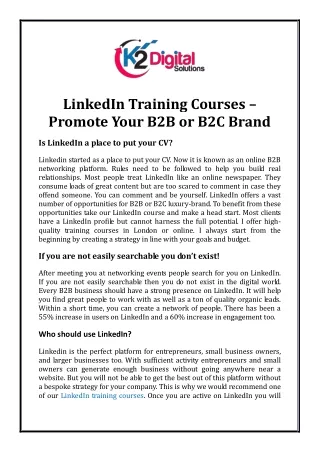 LinkedIn Training Courses – Promote Your B2B or B2C Brand