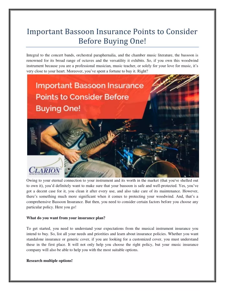 important bassoon insurance points to consider