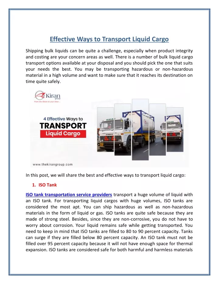 effective ways to transport liquid cargo