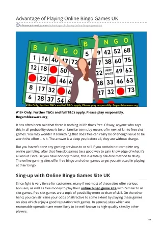 advantage of playing online bingo games uk